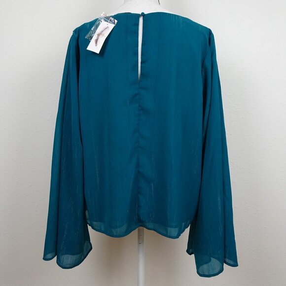 Jessica Simpson Bell Sleeve Top Women's Plus Size 1X Teal Blue Lined Boho Loose - Picture 6 of 14